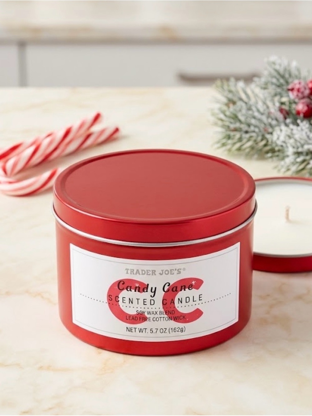 NWT Trader Joe’s Candy Cane Scented Candle Tin